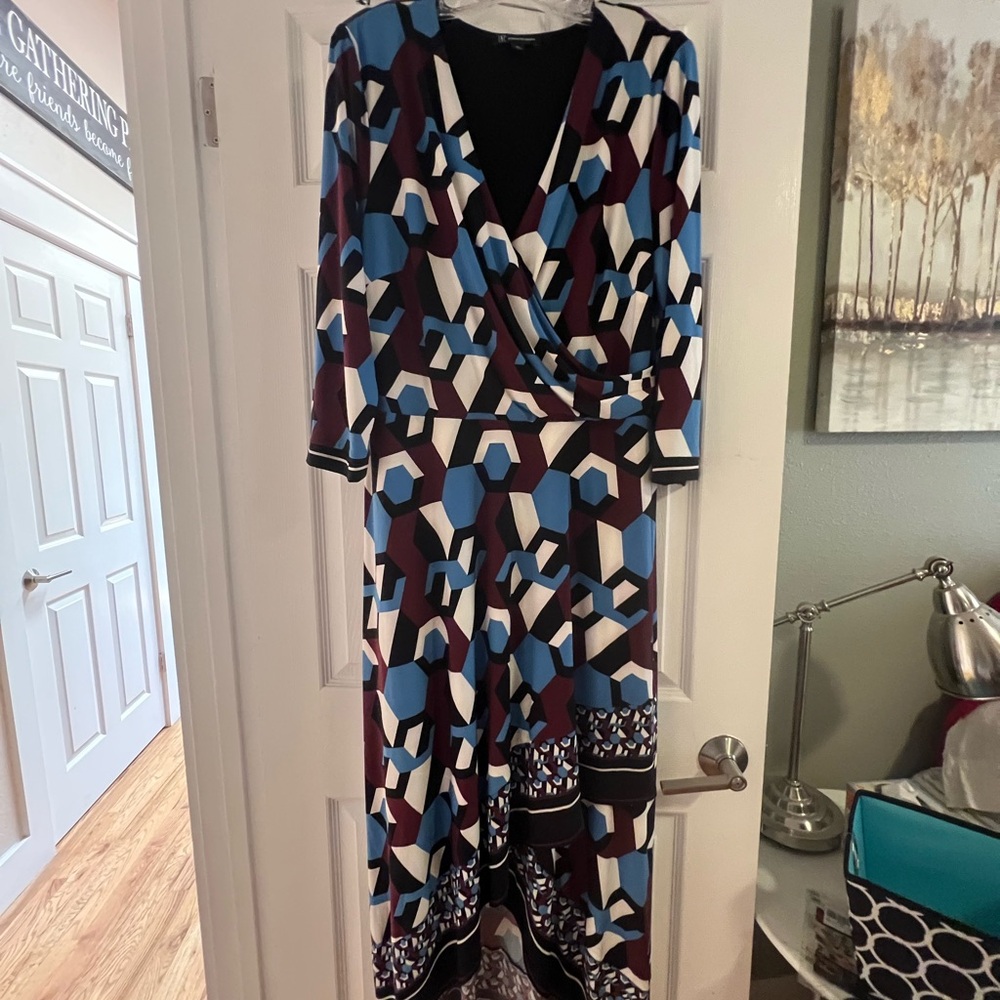 INC International Concepts Long Sleeve Dress - Blue, Black, White, Burgundy